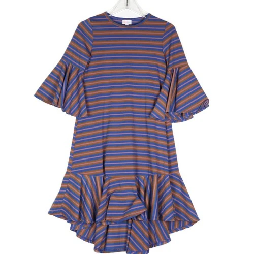 LuLaRoe Simply Comfortable Swing Dress XXS Blue Orange Stripe 30" Chest