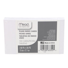 Mead Plain Index Cards: 3 in. x 5 in. (White) *100-pack 63352