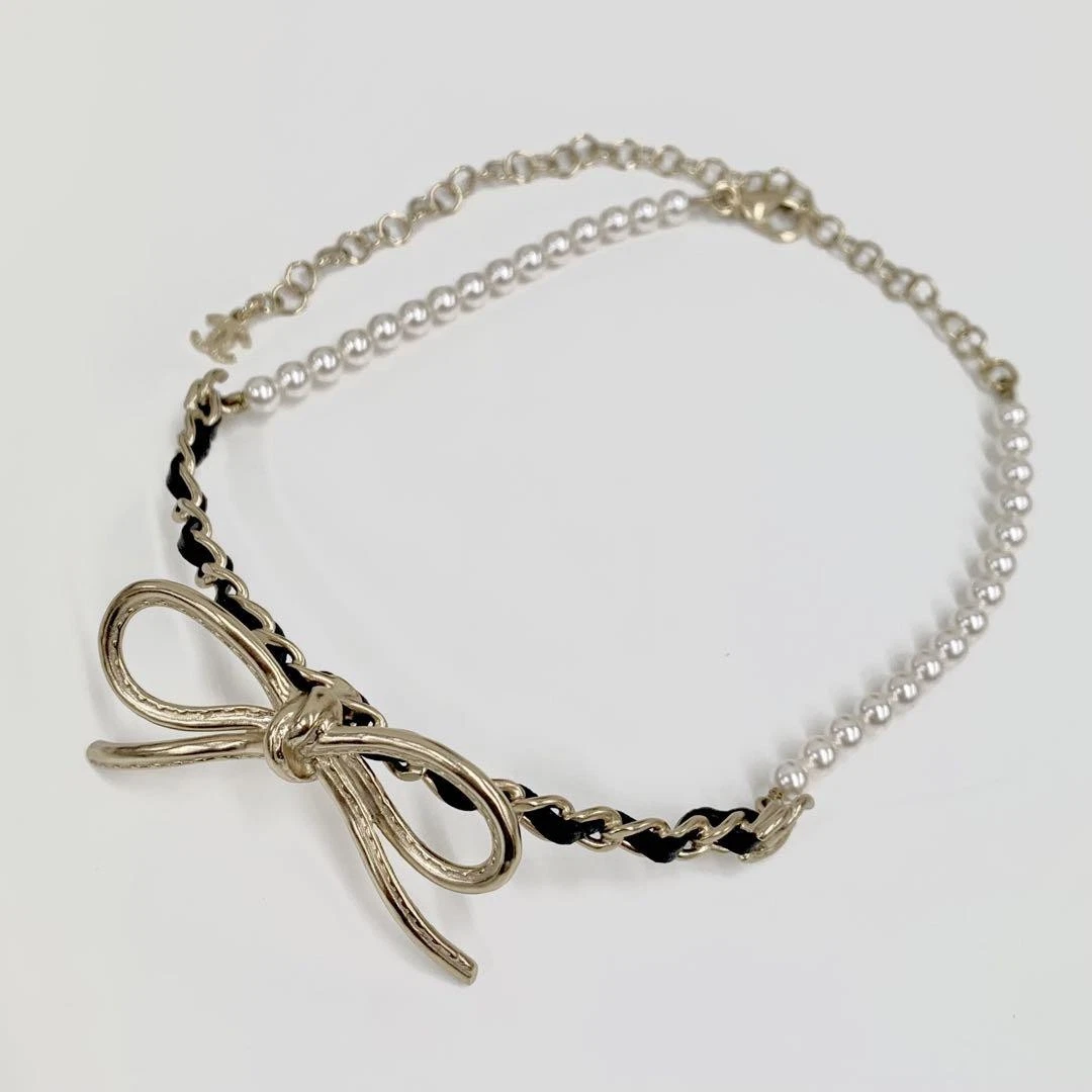 CHANEL Collana Nastro Catena Perla Marca Coco Gp Girocollo Oro