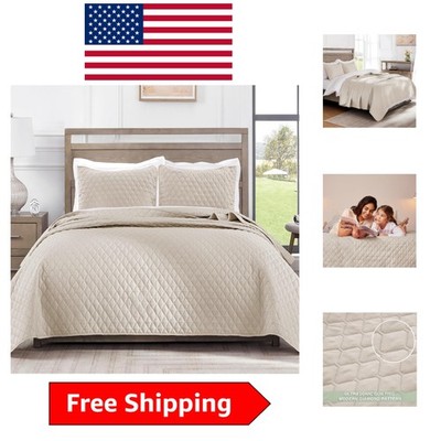 Contemporary Brich Beige Reversible Quilt Set with Pillow Shams - All Seasons