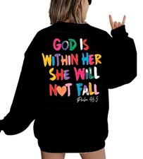 Christian Sweatshirt Women Bible Verse Pullover Christian God Is Within Her L...