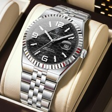 Herren Uhr Edelstahl Quarz 3BAR Wasserdicht Leuchtend Datum Luxus Box