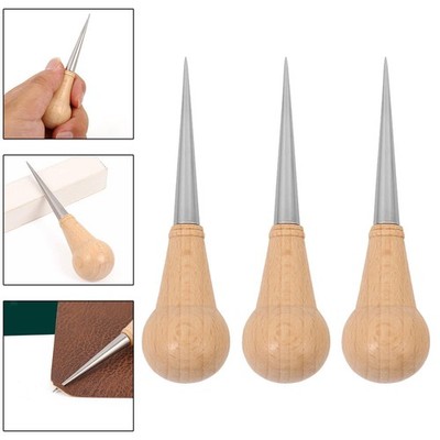 3Pcs Awl Tool Wooden Handle Multipurpose Sturdy Portable Sewing Awl for Crafting
