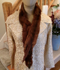 Deal VINTAGE 3 PELT MINK REAL FUR STOLE SCARF COLLAR WITH CHAIN CLOSURE 40