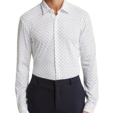 Hugo Boss Roan Mens Slim Fit Geo Stretch Buttonup Shirt Large Black  White