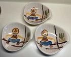 Vintage RED WING Pottery "ROUND UP" Cowboy THREE (3) LUG HANDLE FRUIT BOWLS