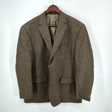 Chaps Houndstooth Blazer Sport Coat Brown Wool 2 Button Mens 48R Business