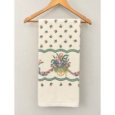 Vintage Floral Wheelbarrow Bath Towel Cottagecore Flower Cart Made in USA