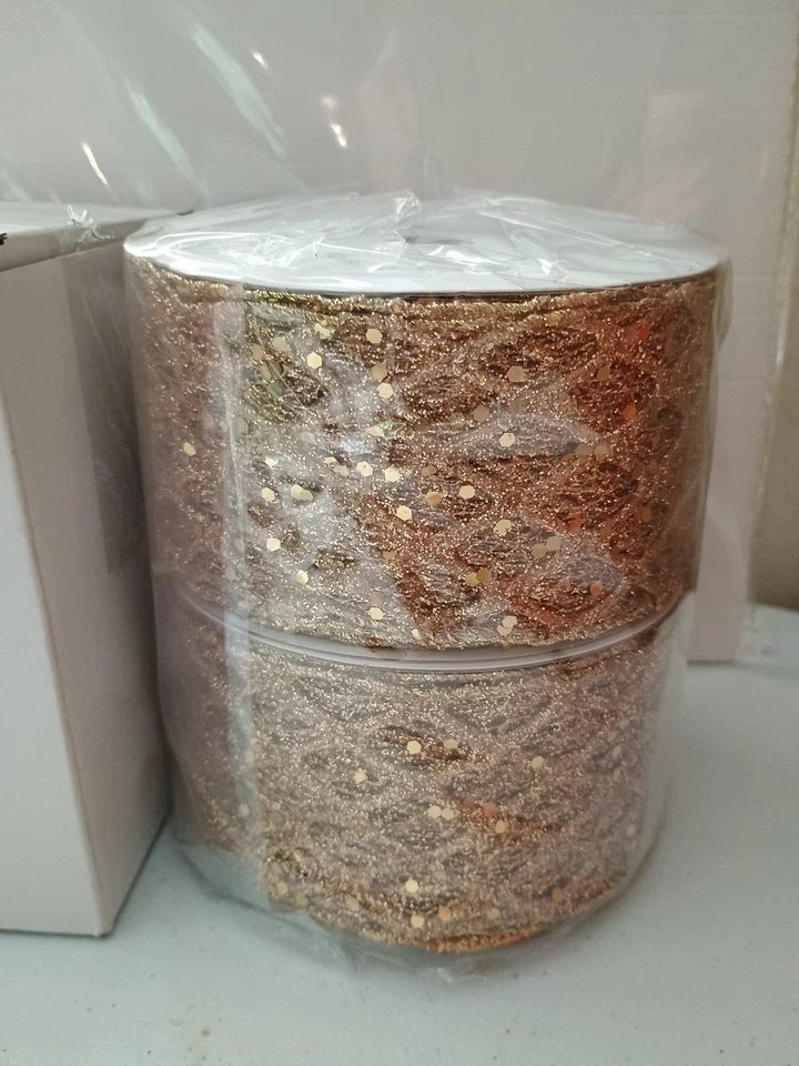 2.5 Inch Gold Glitter Diamond Mesh Wired Ribbon for Christmas 10 Yards Box D - Image 2 of 3
