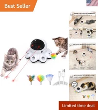 2-in-1 Interactive Cat Laser Toy with Feather Holes - USB Rechargeable Play