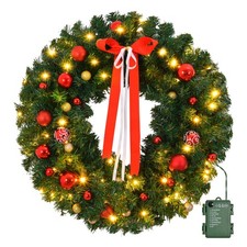 36in Christmas Wreath 8 Modes Lighting Artificial Deluxe Door Decoration Xmas