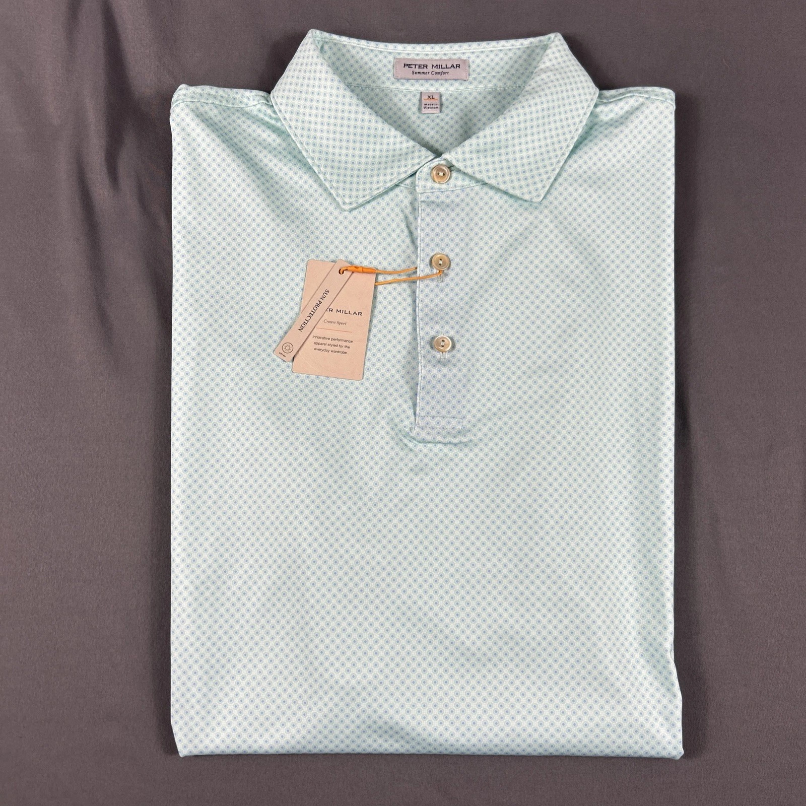 Peter Millar Golf Shirt Polo CS Summer Comfort Circle XL Sea Glass NWT MSRP $115