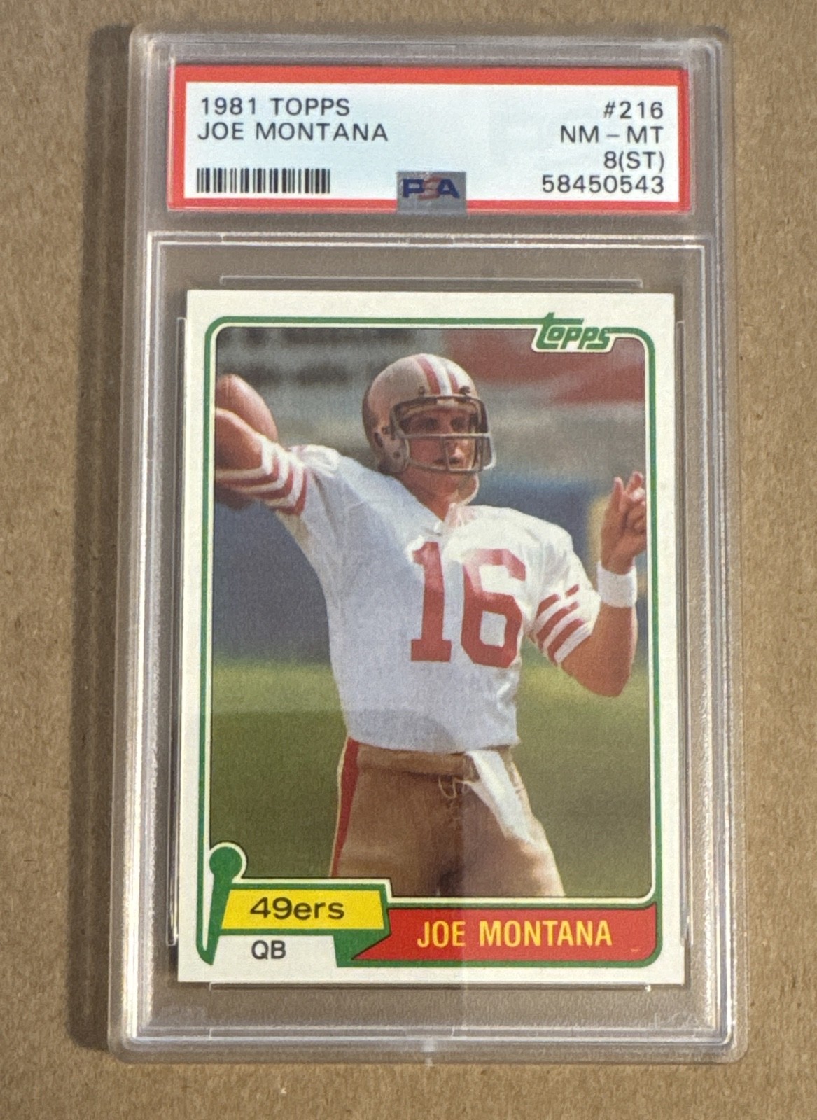 1981 Topps - Joe Montana #216 (RC) PSA 8 (st) view 1