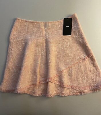 MNG Mango Mini Skirt Women's Size Side Zip Blush Pink Tweed