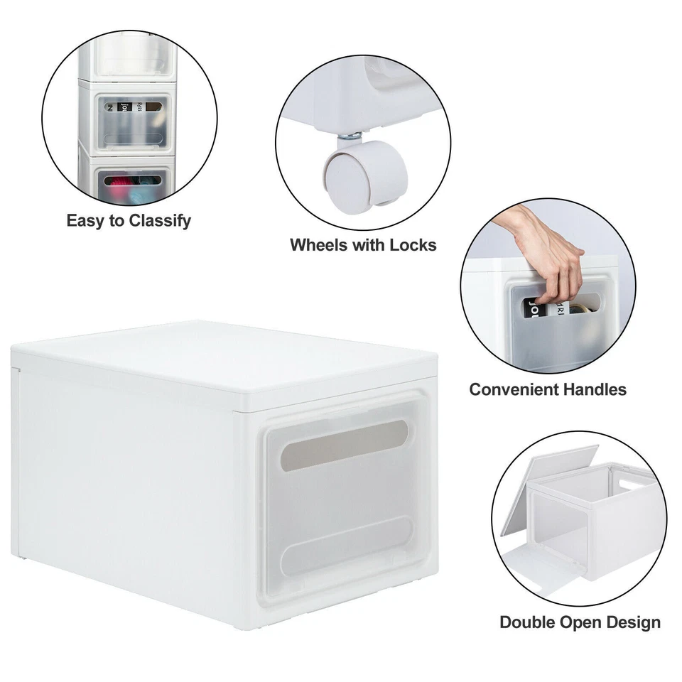 Sterilite Plastic 3 Drawer Cart Wide Tower Black Dorm Portable Storage Rolling - Image 3 of 4