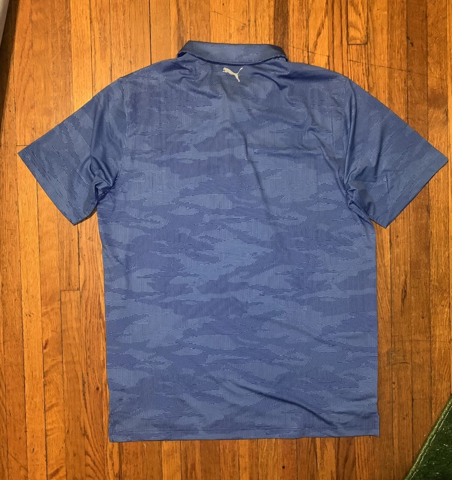 Camisa polo de golf Puma Volition America Wings con logotipo integral para hombre mediana a rayas azules Foto 3 de 4