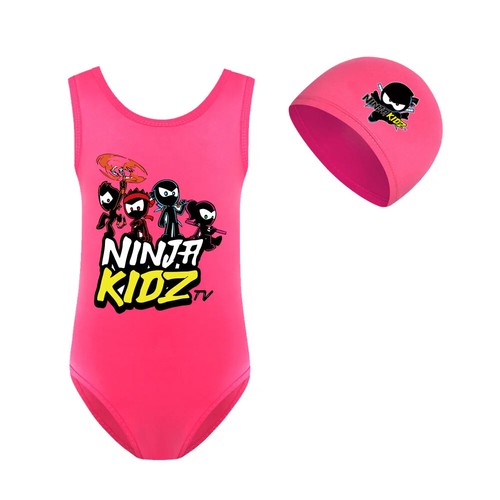NINJA KIDZ Swimsuit Swimwear Swimwear Toddler one-piece Swimsuit+ cap girl new - Picture 9 of 56