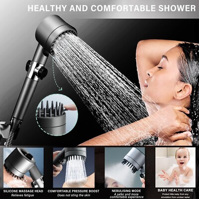 3 Modi Duschkopf Handbrause mit Filter EIN/AUS Schalter Hochdruck Körpermassage