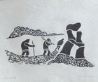 Inuit STONE CUT Print" HUNTER GROUP " Signed By KOOTOO MUNNO 36/50 18x24 in 1981 — photo 1