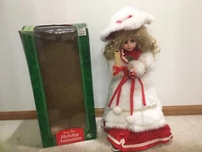 Vintage Santa's Best Animated Girl in Fur Coat w/Candle