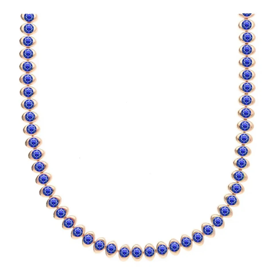 Colar de tênis redondo unissex prata esterlina 925 safira azul em safira Tenni - Imagem 2 de 2