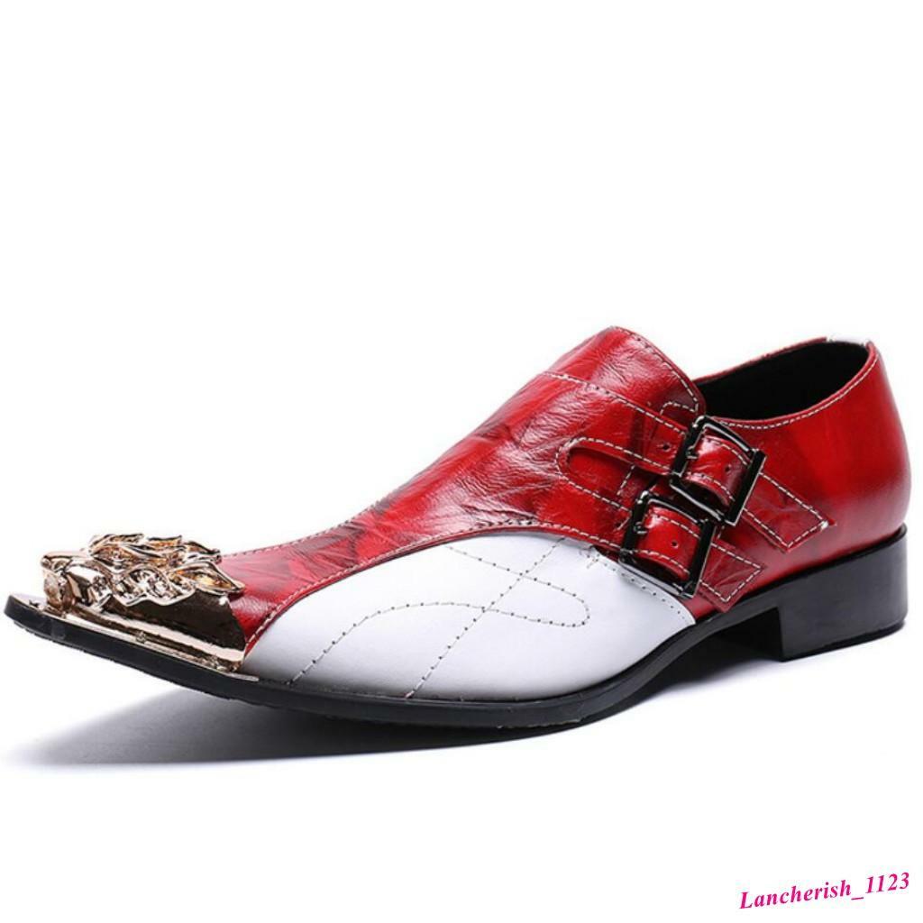 SAOLA Scarpe eleganti uomo pelle punta metallo slip on formali fibbia Gran Bretagna retrò