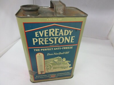 VINTAGE ADVERTISING PRESTONE OIL 1 GAL CAN GARAGE SHOP AUTOMOBILIA TIN ...