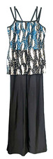 REVOLUTION DANCEWEAR Black Turquoise Sequins One Piece Jumpsuit Costume Size LC