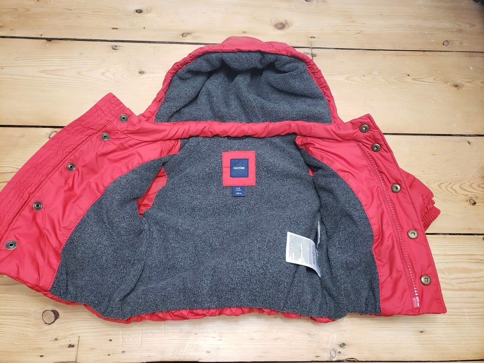 Red Baby Gap Puffer Jacket Grey Fleece winter coat Unisex Boys Hoody Coat  0-6m image 6