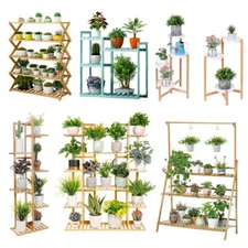 Various Bamboo Plant Stand Rack Multi Wood Shelves Bonsai Flower Display Storage