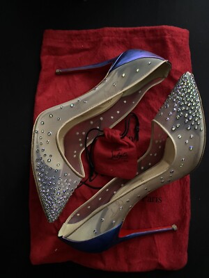 Christian Louboutin Women's Follies Strass Pumps Crystal Embellished Mesh  100