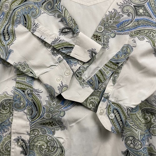 Stetson Shirt Men XL White Green Paisley Button Down L/S Cowboy Western Rodeo - Picture 7 of 13