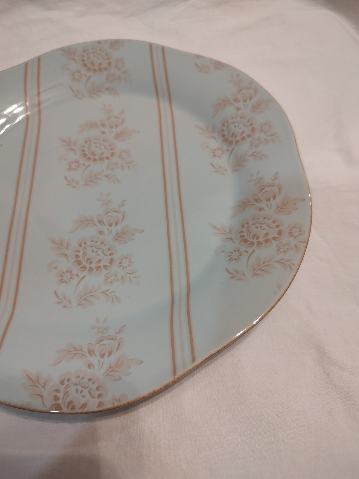 Light Blue With Flowers Stoneware By Grestel Deco Serving Plate Made in Portugal