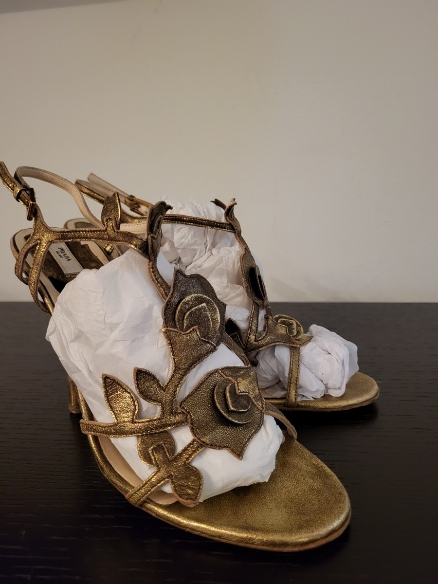 MADE IN ITALY PRADA GOLD LEAF HEELS VINTAGE 38.5 | eBay