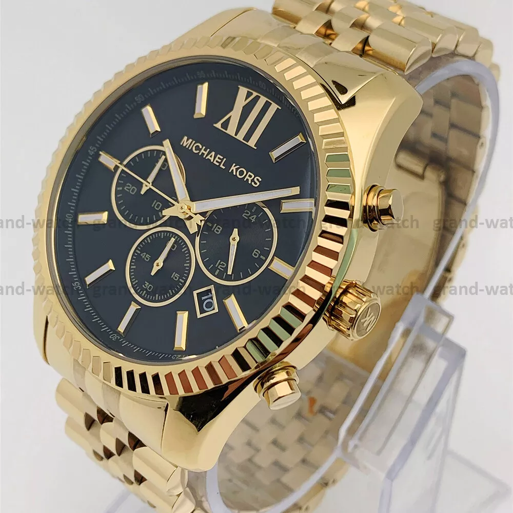 Michael Kors MK8286 Lexington Chronograph Black Dial Gold Bracelet Men\'s  Watch | eBay