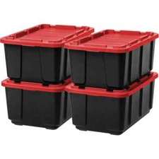 27 Gallon Large Heavy Duty Storage Bins with Lids, 4 Pack - Made in USA, Snap