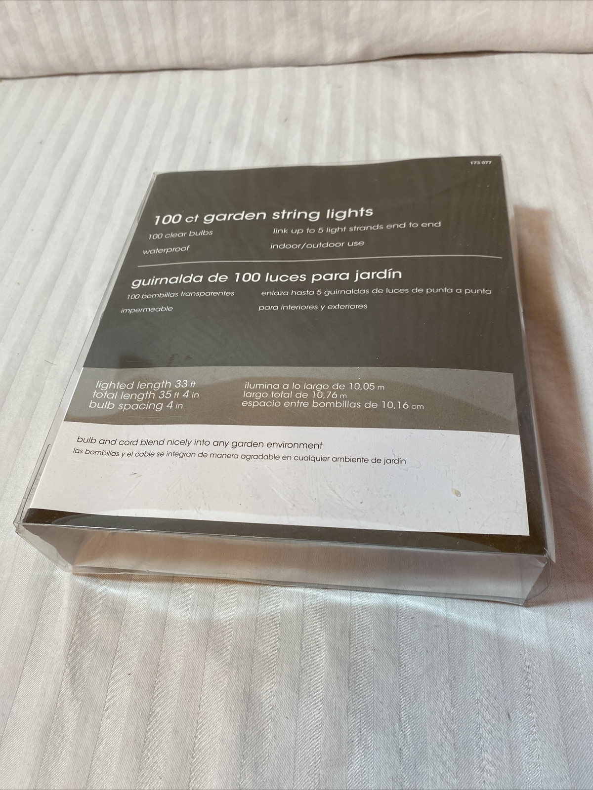 Garden String Lights Brown Cord 100 Clear Bulbs Indoor/ Outdoor 33 FT