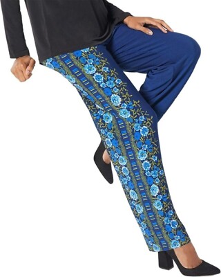 Susan Graver Petite Printed Liquid Knit Pants-Navy/Blue-Petite  XXS-NEW-A456457 | eBay