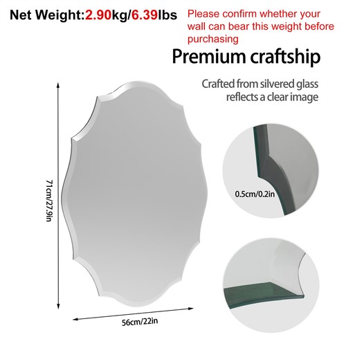 Large Oval 3D Glass Bathroom Mirror for Wall Hanging Art Decor Dressing Mirror - Picture 10 of 15