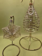Blown Glass Oval And Star Ornaments With Gold Design