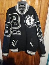 Nba Brooklyn New York Nets Letterman Luxury Athletic Collection Jacket Size...