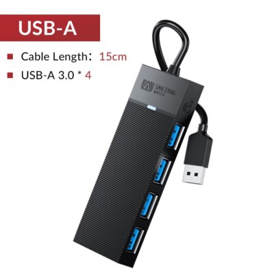 USB-A 4 Ports Hub Splitter USB 3.0 High Speed Adapter Multi Desktop PC Laptop