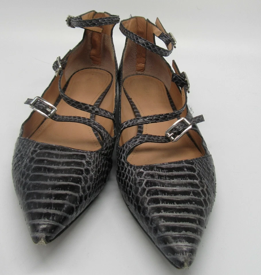 Sigerson Morrison Negro Gris Pulie Piel de Serpiente Hebilla Correa Punta Plana talla 8 Foto 2 de 4