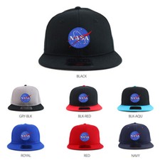 Small Insignia NASA Patch Youth Cotton Twill Flatbill Snapback Hat - FREE SHIP