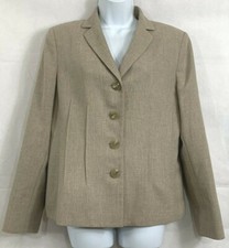 Collections by Le Suit Size 10 Tan Tweed 4 Button Blazer Jacket Stitched Pleats