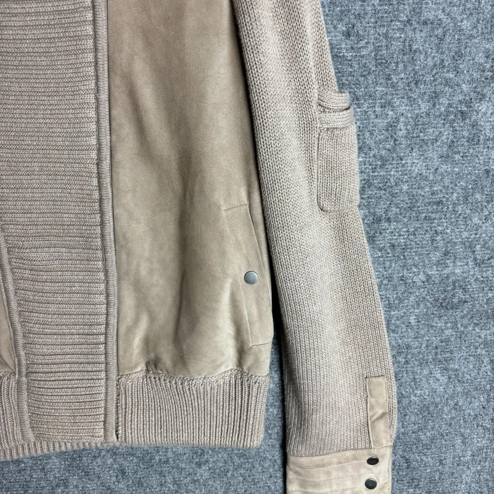 White + Warren Jacket Womens Large Beige Suede Front Knit Asymmetric Zip Pockets - Image 3 of 4