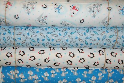 Studio E Eisfreunde Winterfuchs/Pinguin/Eisbär 100 % Baumwolle Flanell Stoff 1/2M