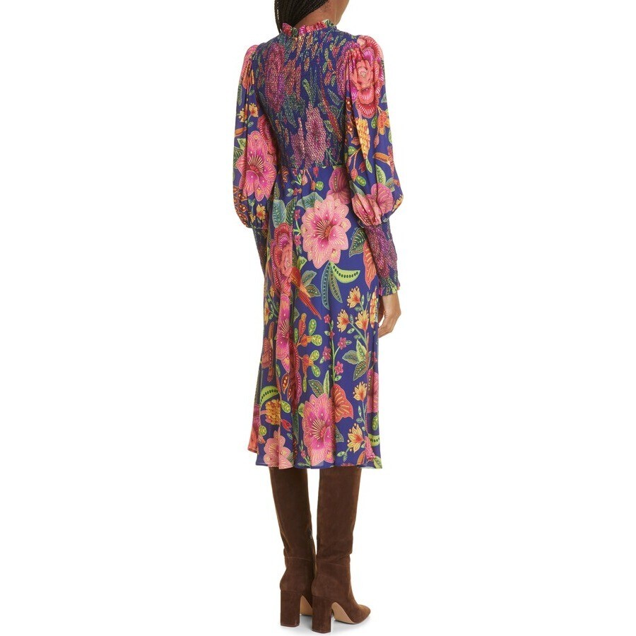 FARM Rio Macaw Bloom Floral Smocked Mock Neck Juliet Sleeve Dress size M |  eBay