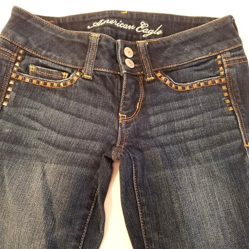 American Eagle Girls Jeans Size 00 Artist Stretch Dark Wash Riveted Design - Picture 9 of 12