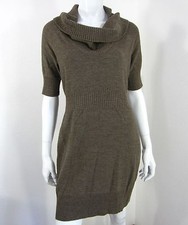 ANN TAYLOR LOFT SHORT SLEEVE COWL NECK SWEATER DRESS S SMALL SOLID BROWN